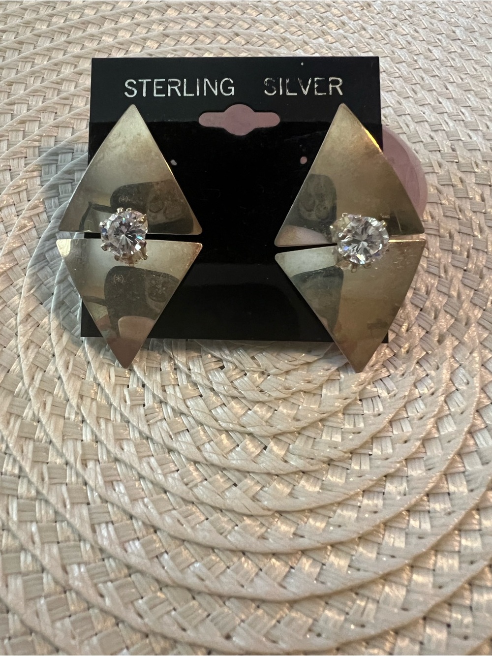 Sterling Silver Modernistic Stud Earrings with Lab Created Diamond Stone